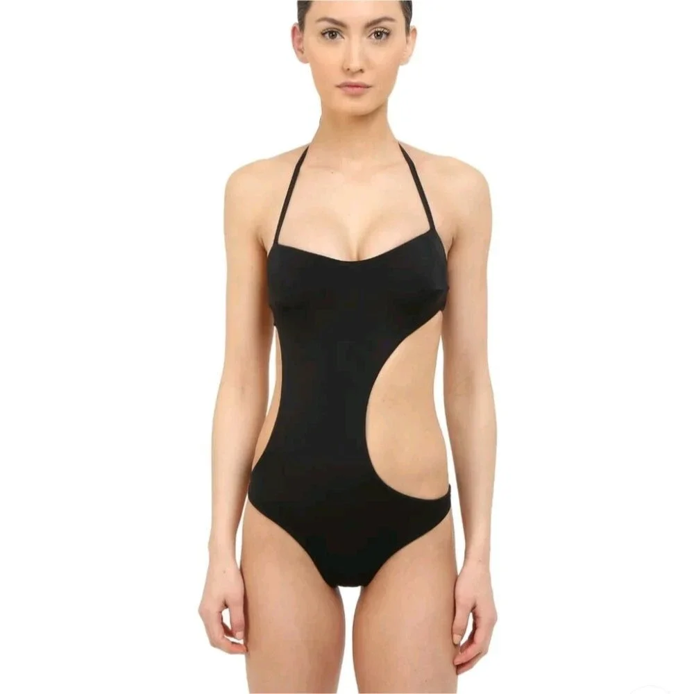 L'Agent by Agent Provocateur Agata Black Cutout Halter One-Piece Swimsuit Large